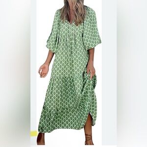 Green Patterned boho casual maxi dress